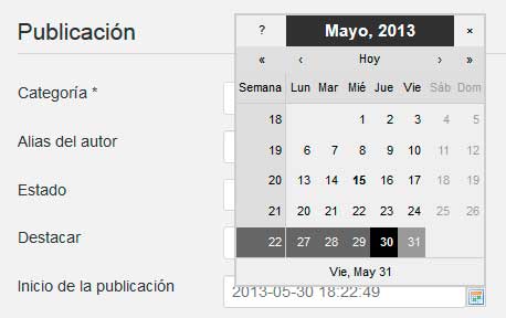 Calendario para el inicio de la publicación de la noticia