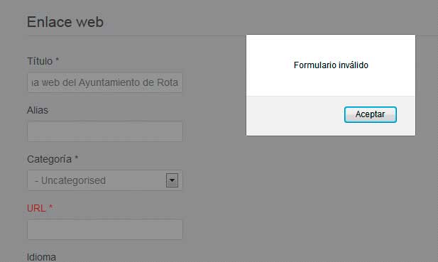 Mensaje de error cuando falta algún campo o es erroneo