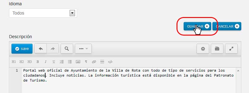 El trabajo estará completo pulsando el botón guardar para enviar el nuevo enlace