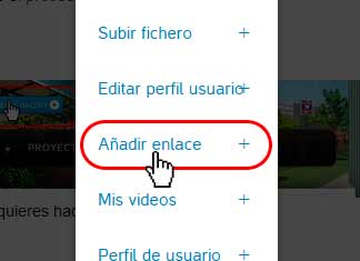 Seleccionamos -Añadir enlace- en el menú de usuarios para que aparezca el formulario correspondiente