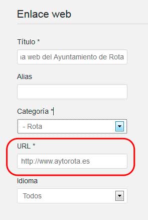 Introducimos la dirección del enlace en el campo URL