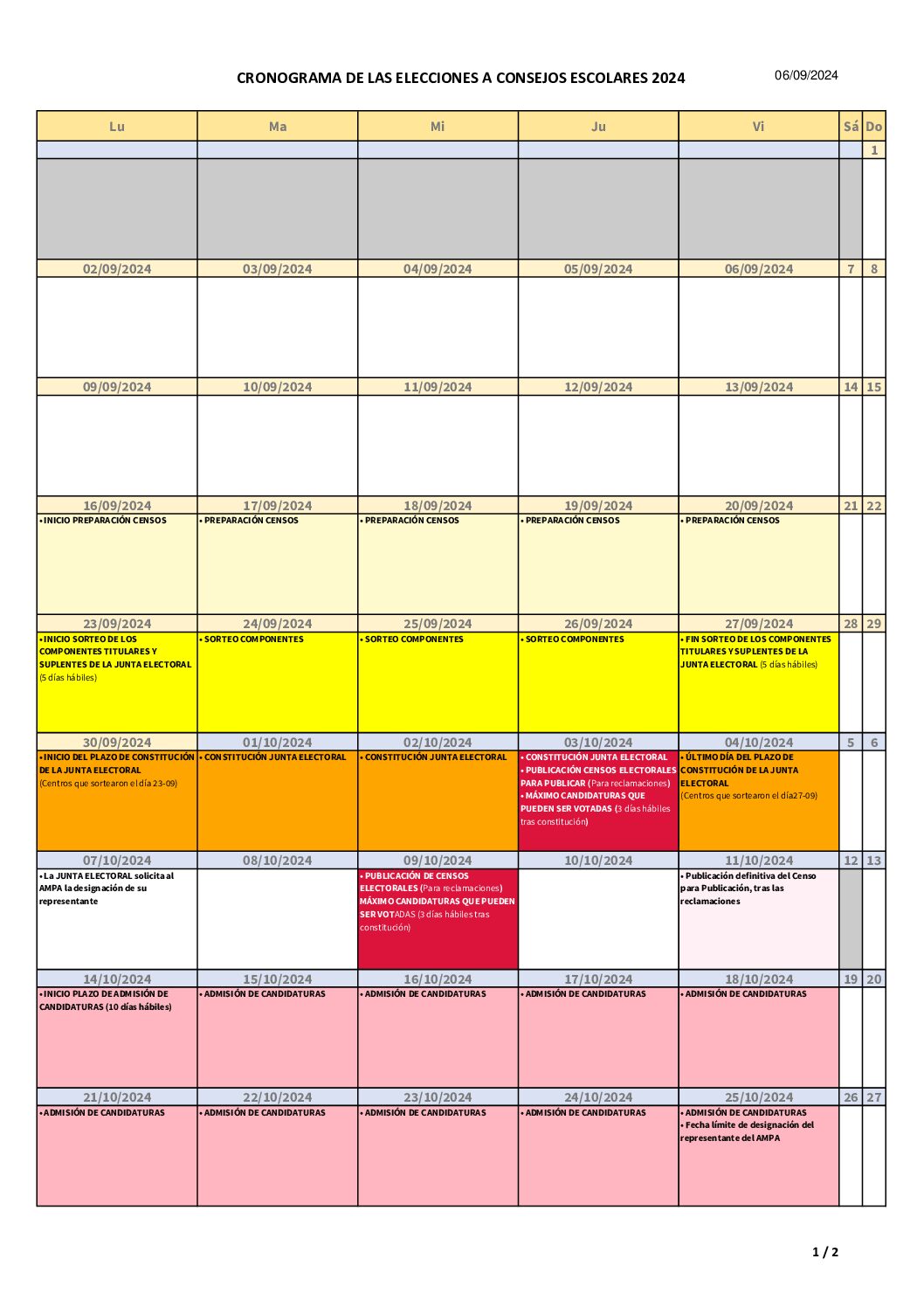 Calendario de las elecciones a consejos escolares 2024